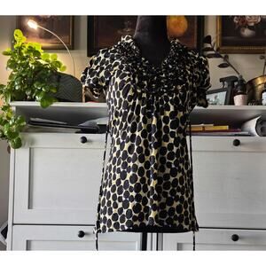 Y2K Yellow & Black Polka Dot Ruffle V-Neck Top 🖤💛